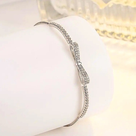 Silver Bracelet, Bow Tie Bracelet, Bowknot Bracelet, Cubic Zirconia, Anniversary - Picture 15 of 16